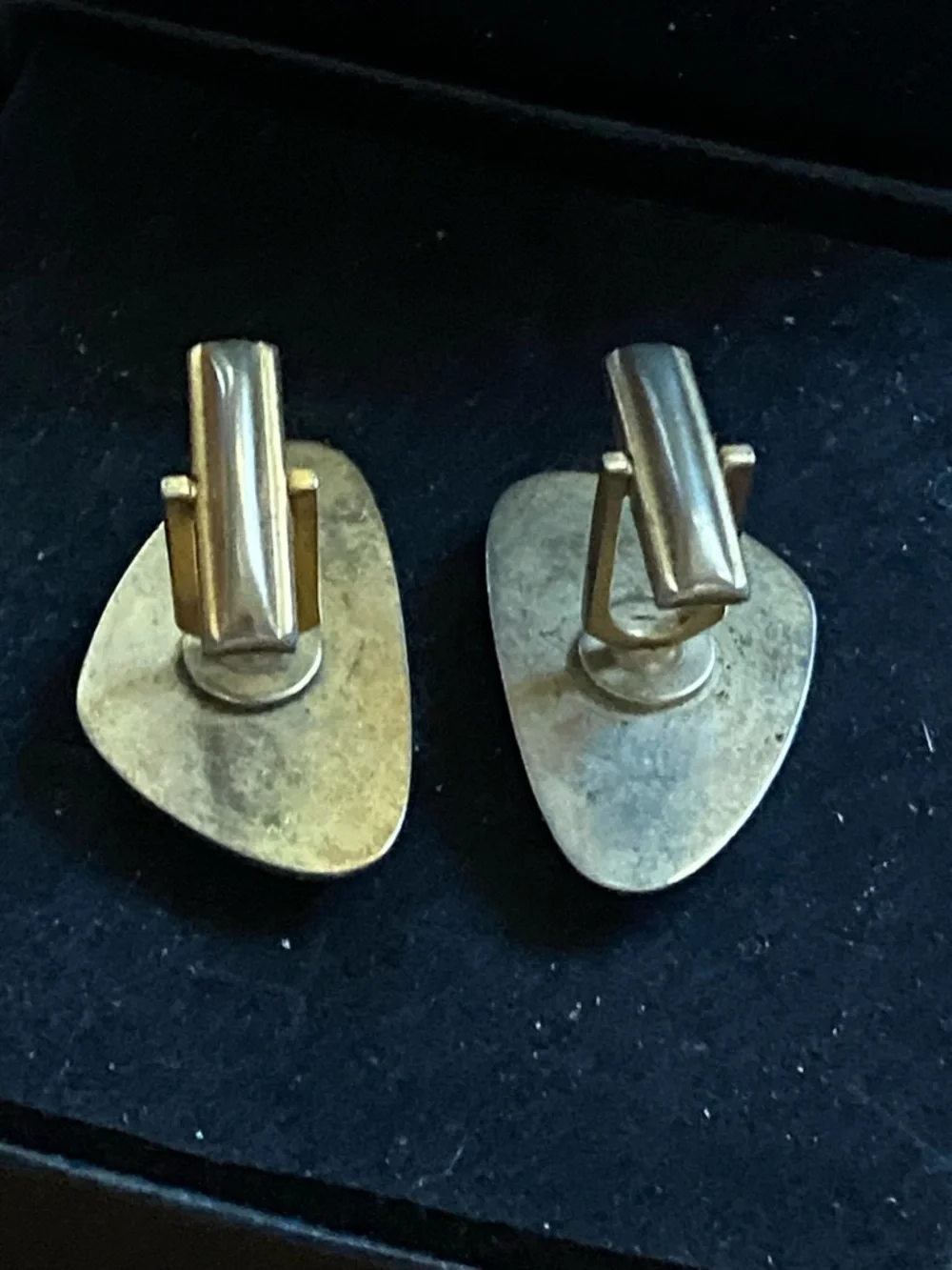 Sarah Coventry Gold Tone Black Enamel Cuff Links Clear Rhinestones “Atomic”